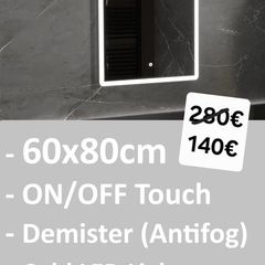 LED Bathroom Mirror 60x80cm Touch Switch Fogless