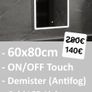 LED Bathroom Mirror Demister 60x80cm Bright Light Makeup Image 2