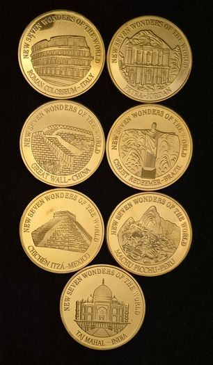 New seven wonders of the world, full set. Commerative coins.