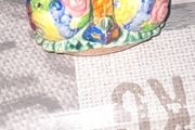 Vintage Hand Painted Ceramic Cruet Shakers design Roses flower balls sitting inside Woven Basket, from Arklow