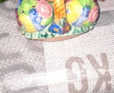 Vintage Hand Painted Ceramic Cruet Shakers design Roses flower balls sitting inside Woven Basket, from Arklow