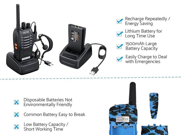 Walkie Talkies,eSynic 4Pcs Professional Best Walkie Talkies- 2 Way Radio Long Range Rechargeable Walkie Talkies for Adult With Original Earpieces &16CH Single Band