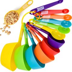 Measuring Spoons and Cups Measuring Spoons Sets Plastic Durable Stackable Measuring Spoon Set Measuring Cup Set for Measuring Dry,Liquids(12 Pack, Brights)
