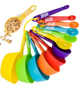 Measuring Spoons and Cups Measuring Spoons Sets Plastic Durable Stackable Measuring Spoon Set Measuring Cup Set for Measuring Dry,Liquids(12 Pack, Brights)