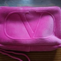 Valentino Velvet Teddy Makeup Cosmetic Clutch Bag in Pink
