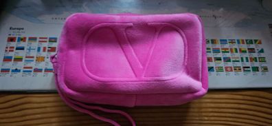 Valentino Velvet Teddy Makeup Cosmetic Clutch Bag in Pink