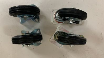 Heavy duty 200mm Castors Black Rubber with swivel brake set