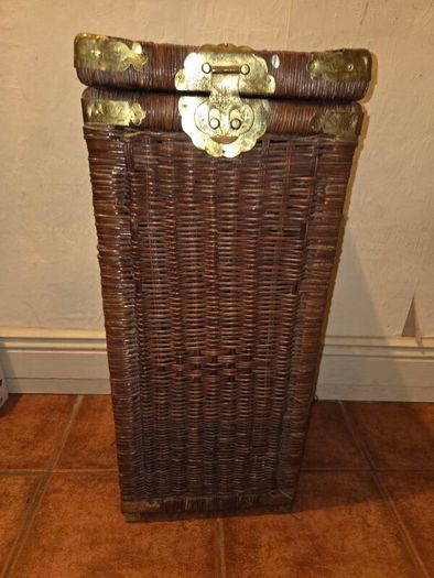 Vintage Wicker and Brass Square Basket