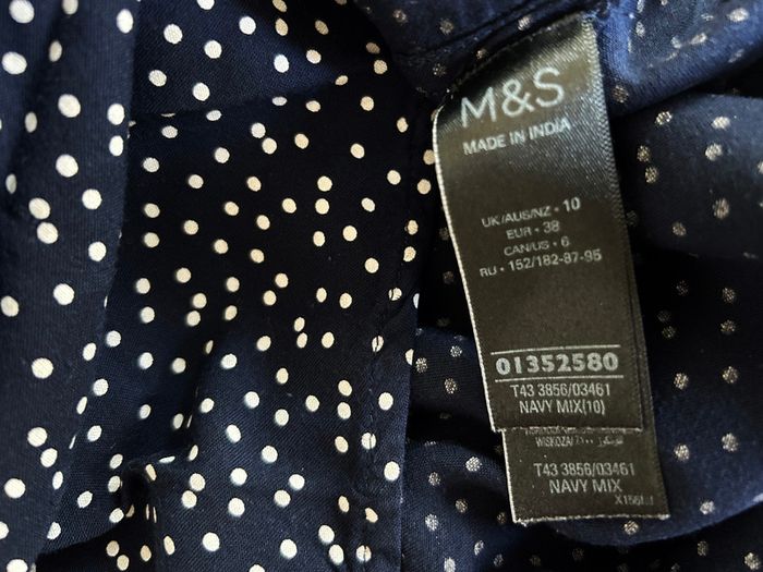 M&S Navy White Dot Blouse Size 38 or 10 UK