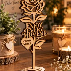 Handmade Wooden Rose 3D Effect - Enjoy Every Moment