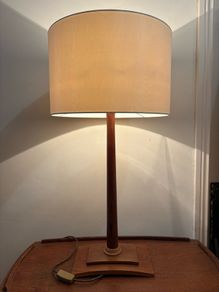 Vintage teak and beech Turned wood table lamp c1970