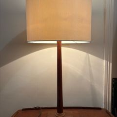 Vintage teak and beech Turned wood table lamp c1970