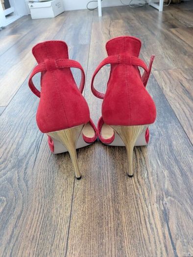 Red Suedette Ankle Strap Stilettos Size 5