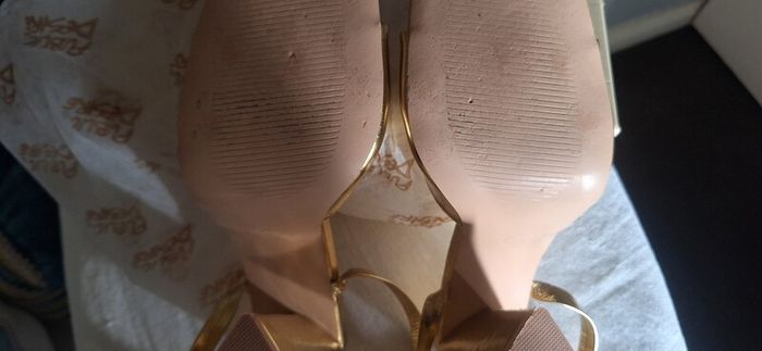 Public Desire Gold Block Heel Sandles.