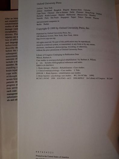 Case Studies in Neropsychological Rehabilitation / Barbara Wilson / Oxford University Press/ 1st ed., / 1999