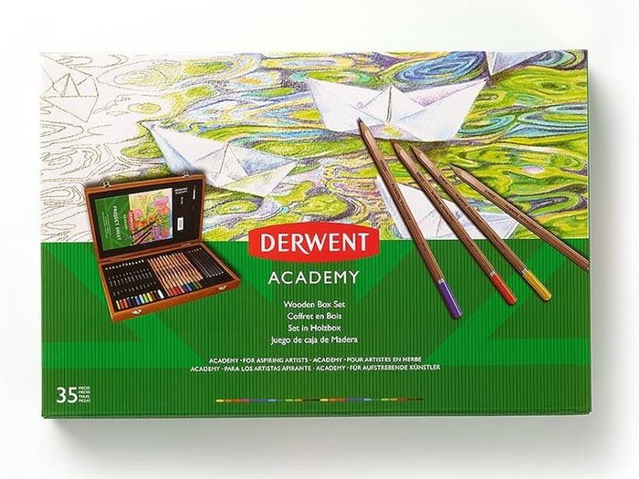 Academy Wooden Gift Box,Complete 35 Piece Art Set with Colouring Pencils,Pastels & Accessories, Ideal Collection for Drawing, Sketching & Crafts, Premium Hobbyist Quality Kit