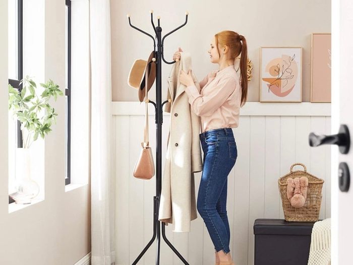 Metal Coat Rack, Clothes Stand, Hat Handbag Hanger, 182 cm Tall Hall Tree (FREE POSTAGE)