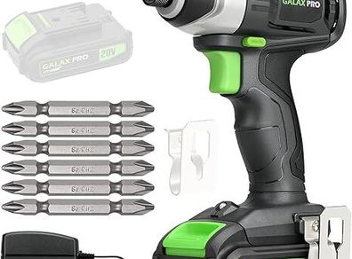 GALAX PRO Cordless Impact Driver 20V, Variable Speed (0-2800RPM),with LED Work Light, 6pcs Screwdriver Bits, 1.3Ah Battery and Charger