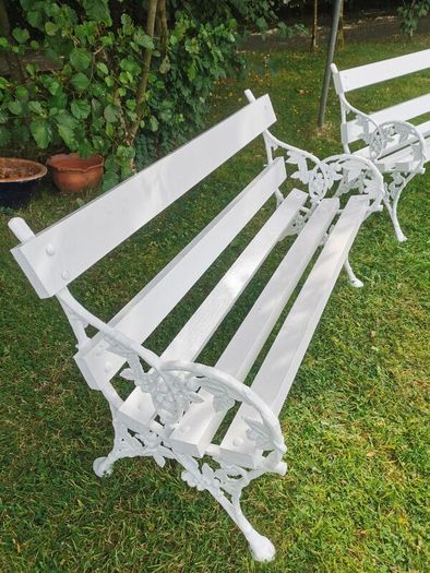 2 garden benches with heavy victorian cast iron ends