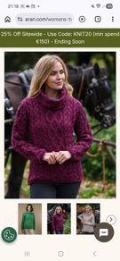 Womens Merino Wool Aran Jumper - Berry colour - Size M UK 10 - RRP 113
