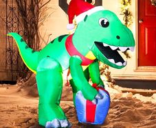 152CM Dinosaur Christmas Inflatable Decoration, Blow Up Dino Inflatable Build-in LEDs Light Up Giant Christmas Yard Decor for Xmas Holiday Outdoor Garden Decoration