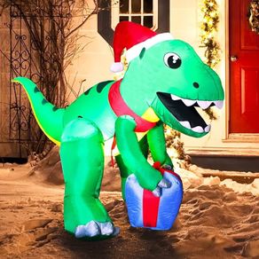 152CM Dinosaur Christmas Inflatable Decoration, Blow Up Dino Inflatable Build-in LEDs Light Up Giant Christmas Yard Decor for Xmas Holiday Outdoor Garden Decoration