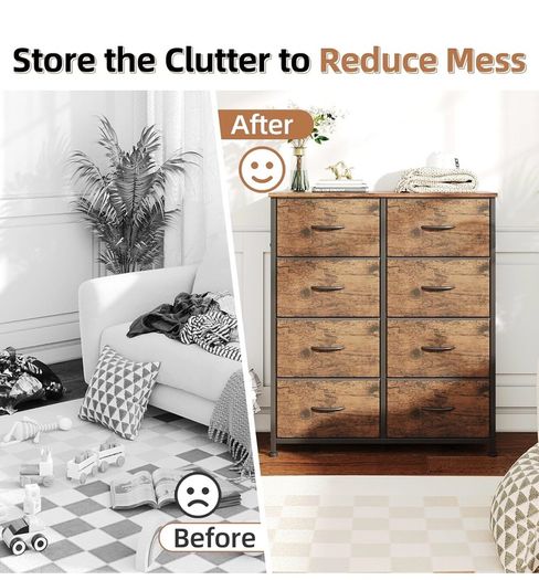 8 Drawers Chest of Drawers, Fabric Storage Dresser Vertical with Spacious Wooden Tabletop