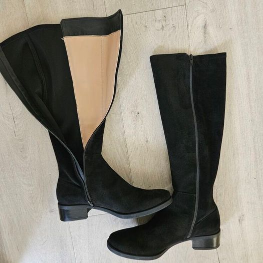 Unisa low heel knee height Spanish black suede leather boots RRP 165 euro new & in a presentable box UK size 8 EU 42C