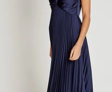 Navy Satin Pleated Midaxi Dress Debs