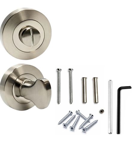 Internal Door Handle Set with Lock Complete Door Pack with Hings , Thumb Turn & Fixings Privacy Turn & Release (Phantom, Polished Chrome)