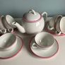 Bargain as new modern teaset with Teapot with six cups and saucers with pink trim Image 2