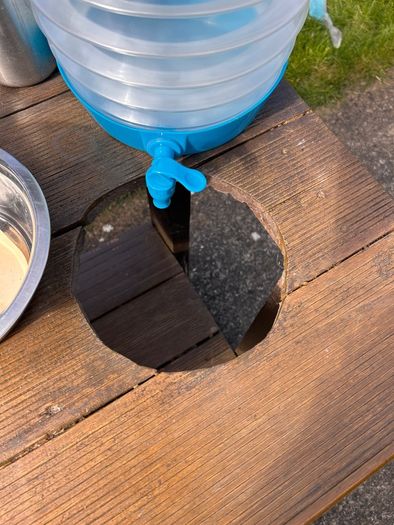 Hand made solid timber mud kitchen with stool with accessories