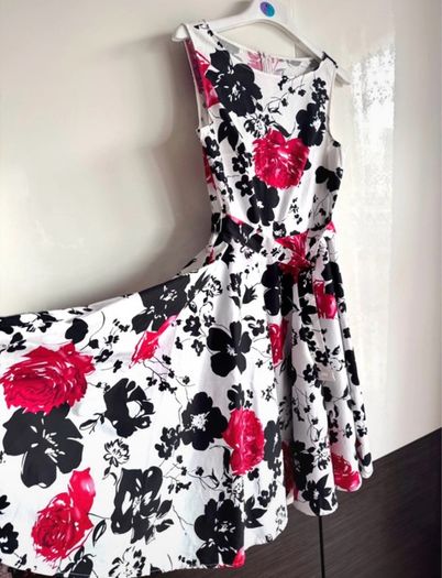 Belle Poque Floral Fit & Flare Dress UK 14/16 Full Skirt Vintage Style