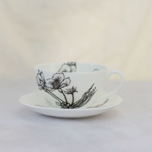 Sarah Horne Botanicals Fine Bone China Blossom Cappuccino Cup & Saucer