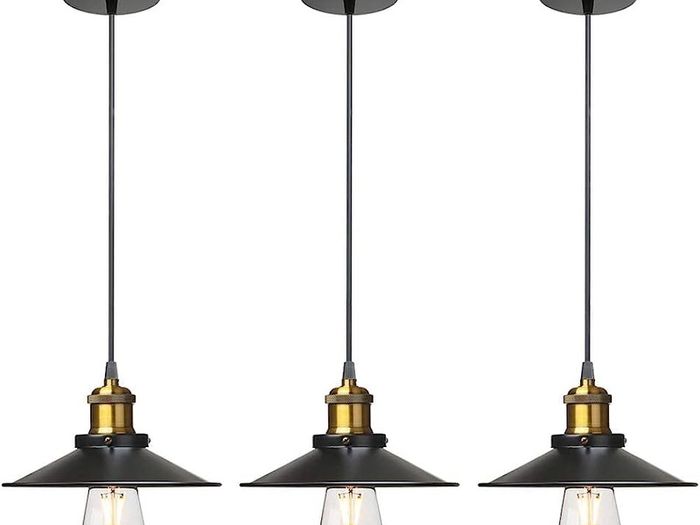 Vintage Industrial Style Ceiling Pendant Lights,Set of 3 Black Metal Pendant Lights,Hanging Light Fixture for Kitchen Island,Farmhouse,Living Room,Bedroom