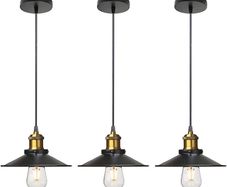 Vintage Industrial Style Ceiling Pendant Lights,Set of 3 Black Metal Pendant Lights,Hanging Light Fixture for Kitchen Island,Farmhouse,Living Room,Bedroom