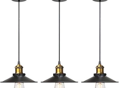 Vintage Industrial Style Ceiling Pendant Lights,Set of 3 Black Metal Pendant Lights,Hanging Light Fixture for Kitchen Island,Farmhouse,Living Room,Bedroom