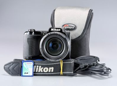 Nikon Coolpix L110, a black bridge-style digital camera