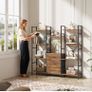 4-Tier Bookcase with Drawers, 100cm Wide Rustic Brown Shelving Unit 142cm Height, 10 Open Shelves + 3 Fabric Drawers, Industrial Rustic, For Living/Bedroom/Home Office, Large Storage Image 3
