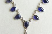 Vintage Blue Sapphire Sterling Silver 925 Choker: Faceted Gemstone Necklace length 16" - 7,4g