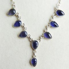 Vintage Blue Sapphire Sterling Silver 925 Choker: Faceted Gemstone Necklace length 16" - 7,4g