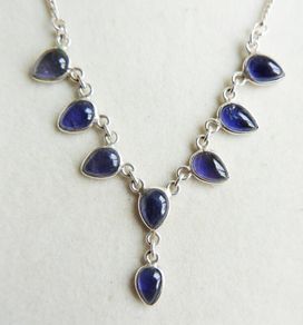 Vintage Blue Sapphire Sterling Silver 925 Choker: Faceted Gemstone Necklace length 16" - 7,4g