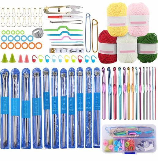 Knitting Needle Set, Crochet Kits for Beginners Adults, Knitting Kits With Wool and Needles, Includes Short Metal Knitting Pins 25cm, Crochet Hooks, Yarn and Accessories (MULTIPLE SIZES)