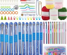 Knitting Needle Set, Crochet Kits for Beginners Adults, Knitting Kits With Wool and Needles, Includes Short Metal Knitting Pins 25cm, Crochet Hooks, Yarn and Accessories (MULTIPLE SIZES)