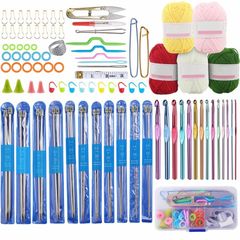 Knitting Needle Set, Crochet Kits for Beginners Adults, Knitting Kits With Wool and Needles, Includes Short Metal Knitting Pins 25cm, Crochet Hooks, Yarn and Accessories (MULTIPLE SIZES)