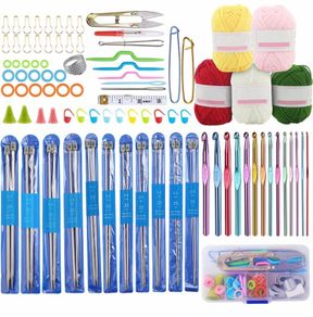 Knitting Needle Set, Crochet Kits for Beginners Adults, Knitting Kits With Wool and Needles, Includes Short Metal Knitting Pins 25cm, Crochet Hooks, Yarn and Accessories (MULTIPLE SIZES)