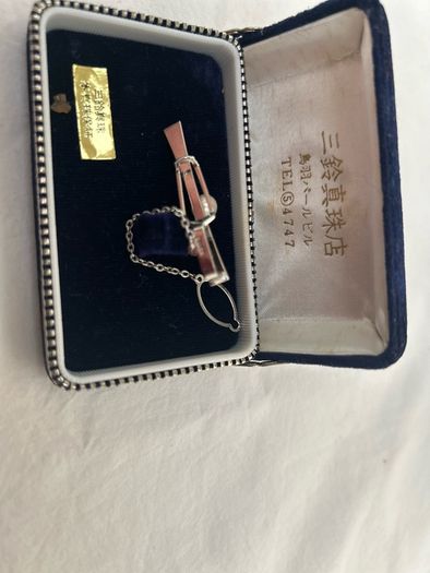 Vintage Japanese Misuzu Genuine Pearl SILVER Tie Clip Bar Boxed Toba Japan