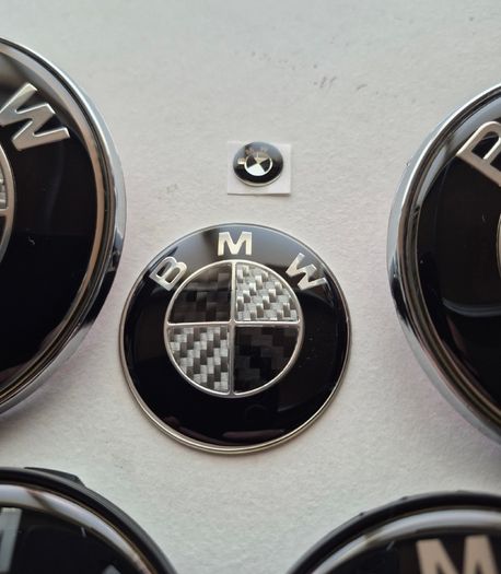 Full set of BMW black carbon fibre caps/badges (E Series) FREE POST
