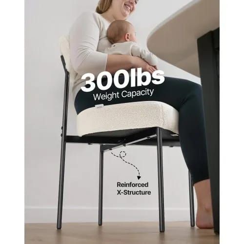Boucle Dining Chairs Set of 4, Mid Century Modern Sherpa Accent Chairs, Upholstered Side Chair for Dining Table, Space-Saving White Kitchen Table Chair with Curved Backrest and Black Metal Legs