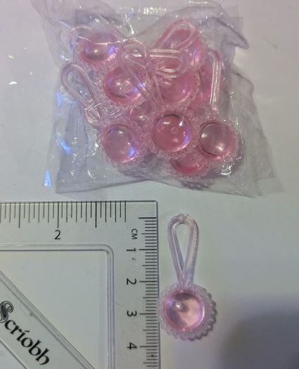 Pink plastic baby shower pacifier charms - pack of 10